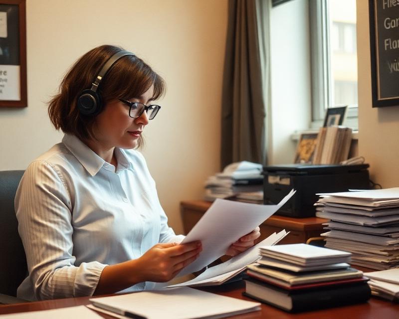 A coordinator reviewing service requests at a desk